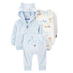 Carters Baby 3-Piece Jacket Set 12M With Dog & Bear - Hoodie Pants & Bodysuit